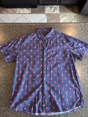 Men's Molokai Surf Co. Size XL Navy Flamingo Print Short-Sleeve Shirt